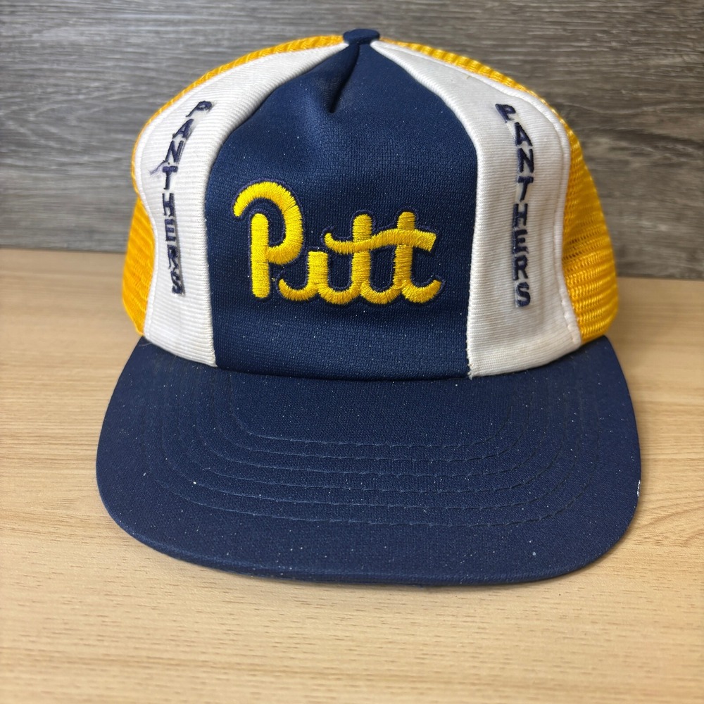 Vintage Pitt Panthers Hat‎ Cap Snap Back Blue Yellow Lucky Stripe Trucker